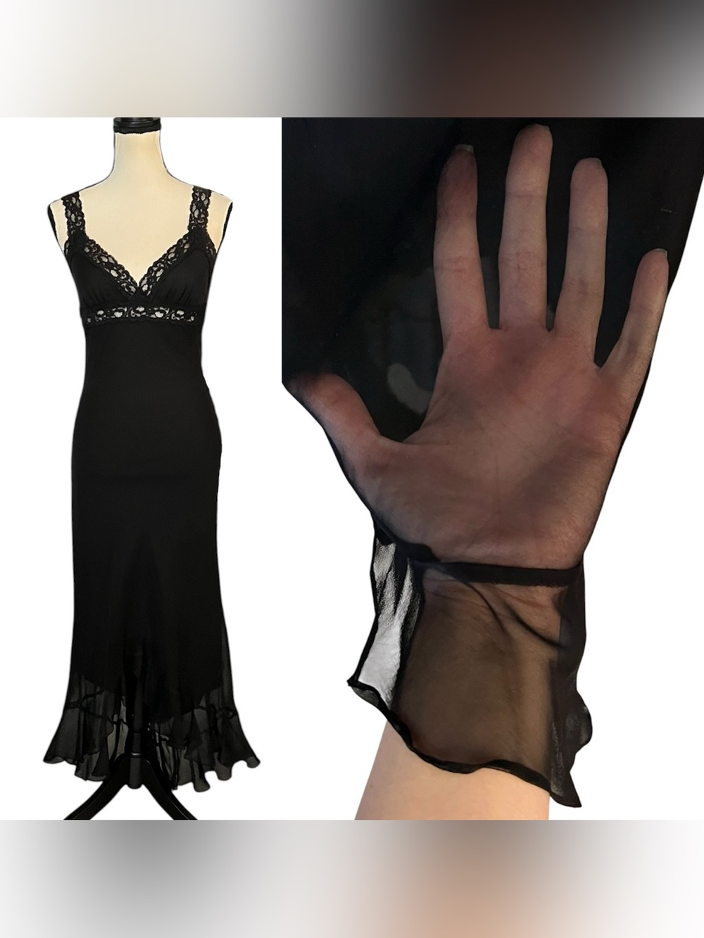 Vintage Betsey Johnson New York Silk Sheer Mesh Lace Hollywood Slip Dress